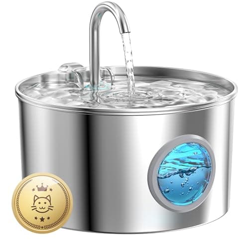 Fontanella per Gatti Acciaio: 2.2L Fontana per Gatti - Automatico Fontanella Gatto - Super Silenzioso Dispenser Acqua Gatti - Distributore Acqua Cani - Mantiene l'acqua Fresca - con un Set di Filtri