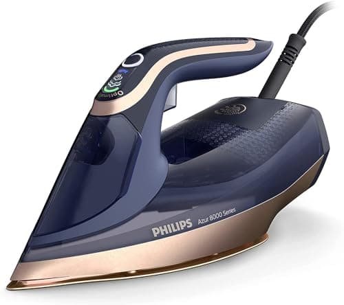 Philips Azur Serie 8000 Ferro A Vapore - 85 g/min Di Vapore Continuo, 260 g Di Colpo Di Vapore Turbo, 3000 W, Tecnologia OptimalTEMP, Piastra SteamGlide Elite, Blu Scuro (DST8050/20)