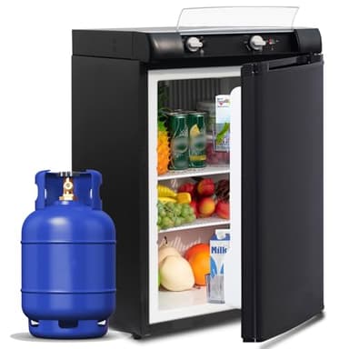 SMETA Frigorifero Camper, 60L Frigo 12V/220V/Gas, Frigorifero Trivalente per Camper, Casa Mobile, Silenzioso Nero
