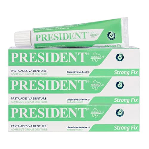 President KIT 3 PEZZI DI PASTA ADESIVA DENTURE. Fissaggio Forte della dentiera, Presa Rapida, Adesione duratura. Evita le infiltrazioni di cibo, infiammazioni e alitosi. Non irrita le gengive - 3x40g