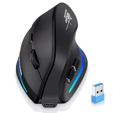 ECHTPower 2025 Upgrade Mouse Verticale Senza Fili 2.4GHz, 4800 DPI a 6 Livelli Regolabili, Porta Type-C, Scatto Silenzioso, con LED RGB, Mouse Ergonomico per Laptop, Desktop, PC, Macbook