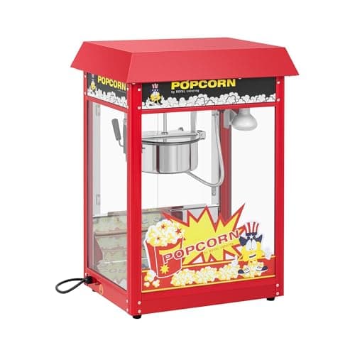 Royal Catering RCPS-16E.3-2F - Macchina per popcorn in stile retrò, 195/235 °C, 2 temperature per popcorn dolci e salati, colore rosso