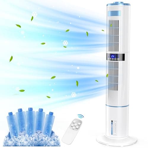 Condizionatore Portatile Senza Tubo, Raffreddatore d'aria 65W, Silenzioso con Night Mode, 4 Modalità Ventilatore Aria Fredda, Timer 1 a 24 ore, Climatizzatore 4 L, Telecomando, Oscillazione 60°e 360°