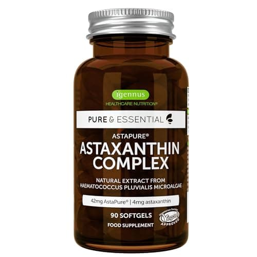 Astaxantina Naturale, Complesso Antiossidante, 42mg di H. Pluvialis Fornisce 4 mg di Astaxantina, Non OGM, 90 Capsule Vegane - Igennus
