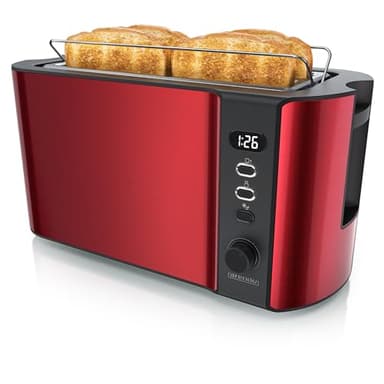 Arendo - Tostapane Modello Frukost - Automatico e Regolabile - 4 Fette 2 fessure - Accessoriato - 6 Livelli di doratura - 1500W - LED Blu - Tostapane rosso carminio