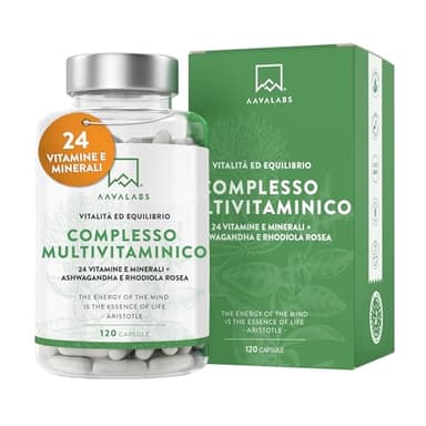 Multivitaminico Completo 24 Vitamine e Minerali Ashwagandha Rhodiola Rosea, Integratore Multivitaminico Donna Uomo Difese Immunitarie Adulti Vitamina D Vitamina C Zinco Magnesio e Potassio -120Capsule