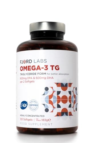 Omega-3 TG | Forma di trigliceridi | Certificato IFOS | 900mg di EPA e 600mg di DHA per 2 capsule | 120 capsule