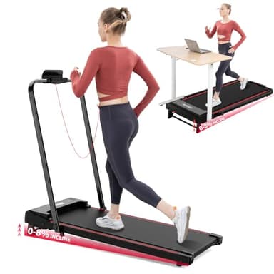 CITYSPORTS Tapis roulant elettrico per la casa con inclinazione 8%, Tapis roulant pieghevole fino a 12km/h, con display LED e pannello pulsante rapido, senza installazione (Black Red)