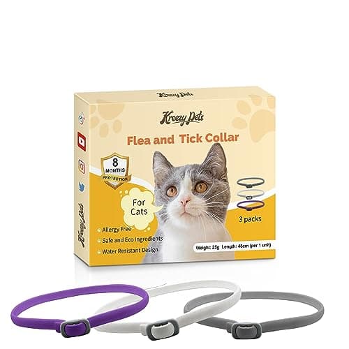 KreezyPets Collare antipulci per gatto, collari anti zecche gatti, collare antiparassitario gatti, 8 mesi di protezione, lunghezza 48 cm per tutti i gatti, 3 pezzi con scheda cattura insetti gratuita