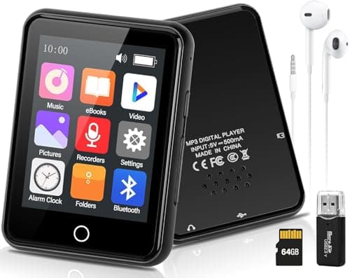 64GB Lettore MP3 Bluetooth 5.0 con 2.5" Touch Screen, Lettore Musicale Suono Hi-Fi Music Player Portatile Altoparlante HD Integrato, Video, Registrazione Vocale, E-book, Espandibile 128 GB