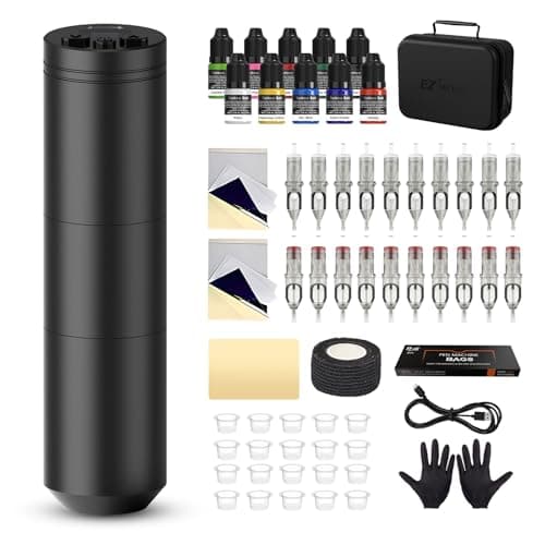 EZ Kit per Tatuaggi - Kit Macchina per Tatuaggi con Macchina per Tatuaggi Senza Fili, Alimentazione a Batteria 1500mAh, 20Pz Aghi per Tatuaggio per Gli Artisti del Tatuaggio (Lancer Nero)