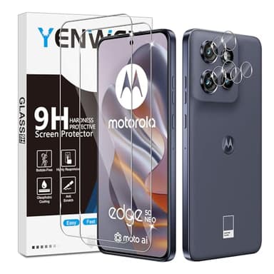 Yenwen Vetro Temperato per Motorola Moto Edge 50 Neo Protezione, 2 Pezzi Vetro Temperato Pellicola Protettiva + 2 Pezzi Pellicola Fotocamera, Antigraffio, Durezza 9H, Senza Bolle