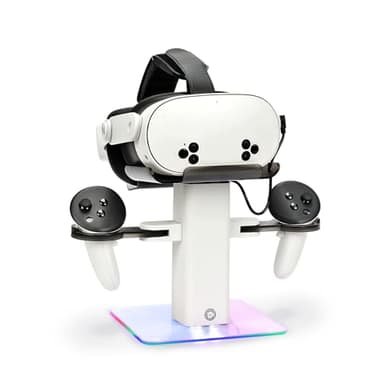 Baomaeyea Dock di ricarica di design compatibile con accessori Meta Quest 3S/Quest 3, supporto verticale di ricarica RGB, luce LED inferiore e tappetino antiscivolo (bianco)