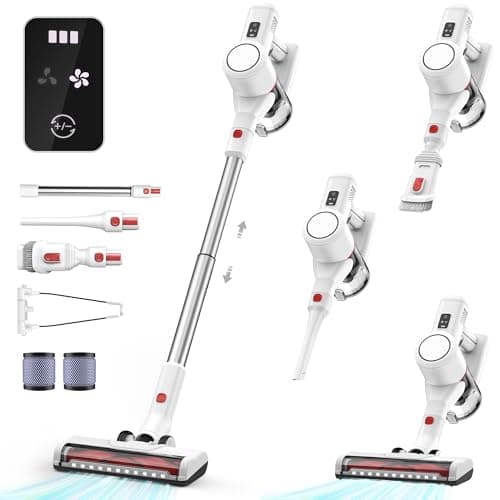 Syntecno Aspirapolvere Senza Fili Scopa Elettrica - Potente Vacuum Cleaner Senza Filo Ricaricabile Batteria Silenzioso Leggera Scope Elettriche per Pavimenti Tappeti Peli Animali Domestici