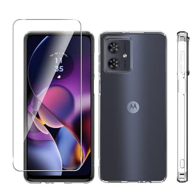 ZjoOoj Cover per Motorola Moto G54 5G (6,5 Pollici) +1 Pezzi Pellicola in Vetro Temperato, Anti Ingiallimento Custodia con Antiurto, Anti-Graffio e Retro Trasparente (Trasparente)