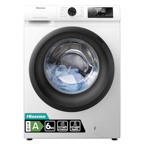 Hisense WFQE6012EVM Lavatrice Slim Carica Frontale, 6kg, Classe A, 1200 giri, Vapore, Motore Inverter
