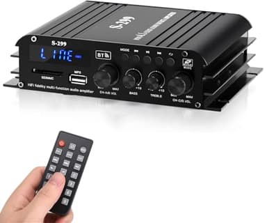 Amplificatore Audio, 1600W Bluetooth 5.0 Amplificatore Auto 4.1 Canali, Amplificatore hifi 40W X 4 +Subwoofer attivo Uscita di picco con Lngresso USB/Scheda SD/ 110-240V a 12V