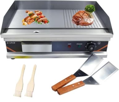 DULNICE Piastra Elettrica Professionale Ghisa 54cm Commerciale liscia +rigata Grill Elettrico Acciaio Inox per Carne Pesce Bistecche Cotolett