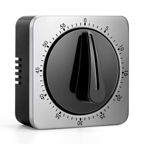 Albayrak Timer da cucina, timer da cucina con allarme forte, non richiede batterie, 100% meccanico - Retro magnetico, squisito corpo in acciaio inossidabile - Promemoria conto alla rovescia - Argento