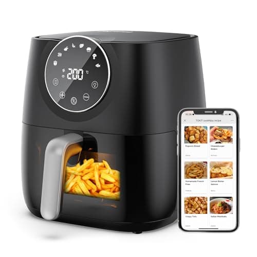 Joyami Friggitrice ad Aria 5,7L XXL Air Fryer con 100+ Ricette Italiano, 8 Funzione Predefinita, Finestra Visibile Con Display Digitale Senza Olio Adatto per 2-4 Persone, 1700W Nero