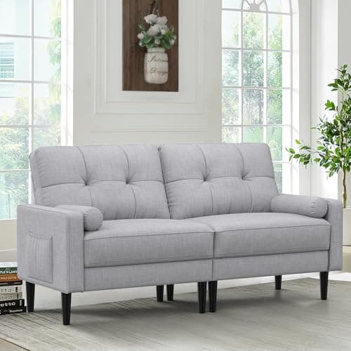 Aotumm Ciort Divano 2 Posti, Divano Moderno con Cuscini Spessi, 2 Cuscini, Comodo Divano in Lino con 2 Tasche per il Soggiorno/Camera da Letto/Ufficio, Facile Montaggio Divano Piccolo (Grigio)