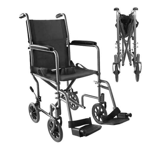 PEPE - Sedia a Rotelle Pieghevole Leggera (Stretta 38 cm), Compatta in Acciaio per Disabili e Anziani, Facilmente Richiudibile e Pratica