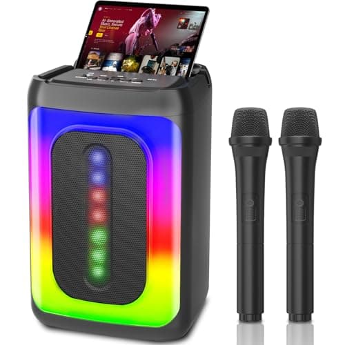 Ankuka Macchina karaoke con 2 microfoni, altoparlante portatile Bluetooth con luci a LED, TF/USB, FM, AUX, TWS, per feste e adulti, regalo per amici e famiglia, (nero)