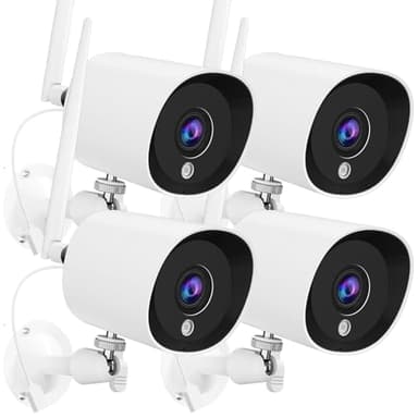 RICHCHO Confezione da 4 telecamere di sicurezza per esterni/casa, telecamera IP wireless FHD 2K/3MP (plug-in) con visione notturna, rilevamento del movimento, video live view 24/7, impermeabile IP66