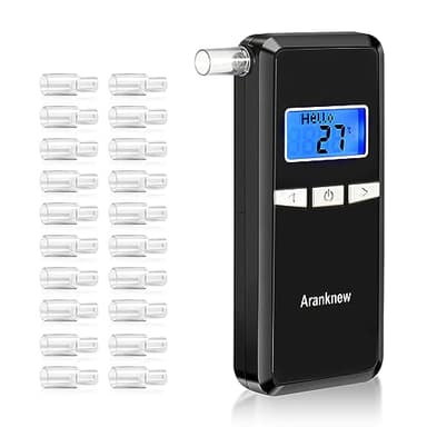 Aranknew Etilometro Portatile Certificato, Alcol Tester Portatile con Display LCD Blu Digitale per Uso Personale e Professionale con 20 Bocchini, Misurazione Rapida a Semiconduttore
