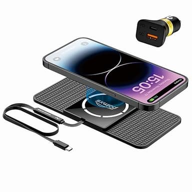 Tappetino di ricarica wireless magnetico per auto, Polmxs Tappetino di ricarica wireless antiscivolo di tipo C da 15 W con caricatore per auto da 40W (cavo da 1 metro)