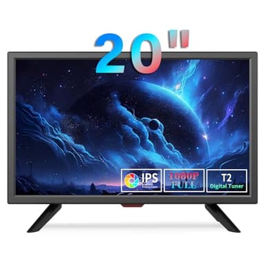 KCR TV LED Freeview da 20 pollici, sintonizzatore TV digitale DVB-T2 incorporato, ingresso AV, HDMI/VGA, slot USB, telecomando, adattatore per auto (12 Volt) e di alimentazione