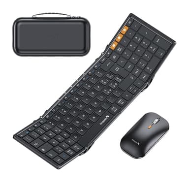 ProtoArc Tastiera Pieghevole e Mouse Wireless, XKM01 Full-Size Tastiera Bluetooth Layout Italiana, Mouse e Tastiera Portatile per iPad Tablet PC Telefono Android Windows iOS