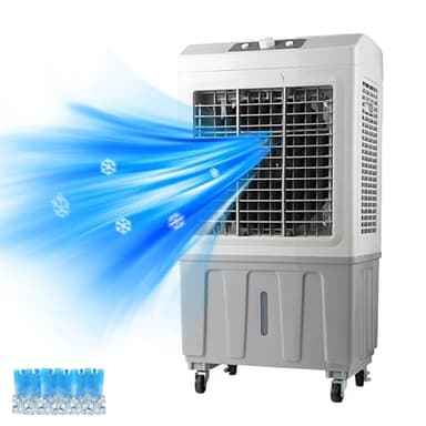Raffreddatore D'aria Evaporativo Industriale, Raffreddatore per Paludi con Oscillazione a 120°, Ventola Del Radiatore Ad Acqua con Serbatoio Dell'acqua da 50 L, 3 Velocità, 6 Banchi di Ghiaccio