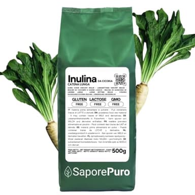 SaporePuro Inulina da cicoria 500 gr - CATENA LUNGA - Fibra alimentare da radici di cicoria