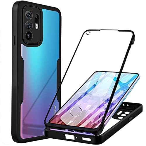 Jofun Cover per OPPO A94 5G Antiurto Custodia OPPO A94 5G 360 gradi, Protezione dello Schermo Integrata Trasparente Case Armor Bumper Cover per OPPO A94 5G - Nero