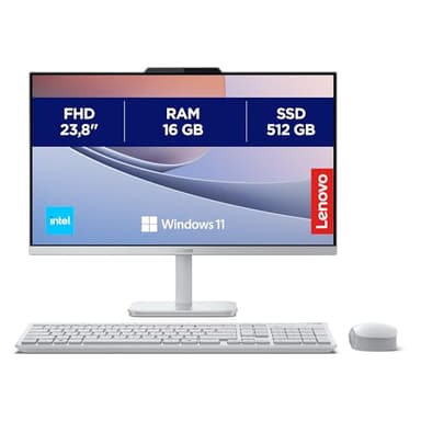 Lenovo A100 Desktop All-In-One, Display 24" FHD (1920x1080), Intel N100, RAM 16GB, 512GB SSD, Speakers, WiFi 6, Windows 11 Home, Mouse + Tastiera - Cloud Grey