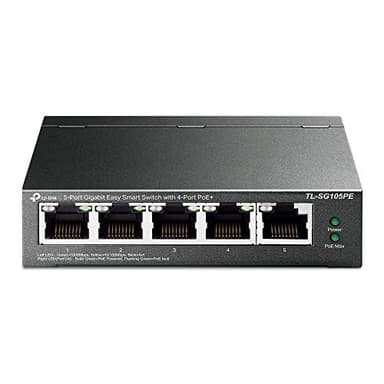 TP-Link TL-SG105PE Switch PoE Gestito Gigabit Ethernet, 5 Porte Con 4 Porte PoE Fino A 65 W, 5 Porte Gigabit, PoE+, 802.3af/at, QoS, VLAN, Ideale Per La Casa E Il Ufficio, Easy Smart Switch