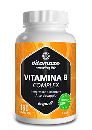 Vitamaze® Vitamina B Complex Alto Dosaggio, 180 Compresse Vegan de Vitamine B con Biotina, Acido Folico, Vitamina B12, Vitamina B3, B5, Vitamina B6, Vitamina B1, Integratore Vitamina B.