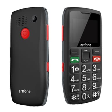 artfone C1 Telefono Cellulare per Anziani con Tasti Grandi丨Volume alto丨Funzione SOS丨Chiamata Rapida丨Funzione di orario丨Batteria da 1800 mAh丨Doppia SIM GSM Senior Telefoni丨1.8" Display丨Radio - Nero