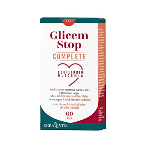 Erba Vita Integratore Alimentare Glicem Stop Complete 60 Capsule in Blister, Aiuto per il Metabolismo dei Carboidrati e il Mantenimento di Livelli normali di Glucosio nel Sangue