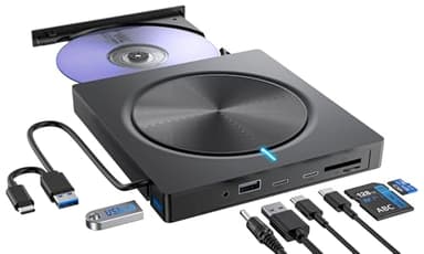 Lettore Masterizzatore Unità Esterna USB 3.0&Type C Lettore CD/DVD -/+RW Drive CD ROM per PC Portatile con 4 porte USB-A/C e Lettore di Schede TF/SD per Win/MacOS/Linux/Laptop/Desktop/Macbook Air/Pro