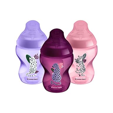 Tommee Tippee Biberon Closer to Nature, Tettarella Simile al Seno con Valvola Anticolica, 260ml, Confezione da 3, Rosa