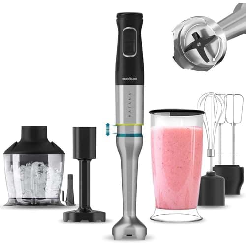 Cecotec Frullatore a immersione Katana TotalDestroy 1500xl Perfectcreat e Crush, 1500 W, 21 velocità e turbo, 4 fogli con titanio nero, antisalpaduras, piede extralargo, accessori kit.