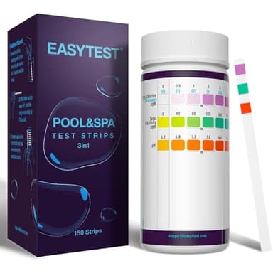 EASYTEST 3 in 1 Strisce Reattive Piscina e Spa, Confezione da 150 Strisce Per Vasca Idromassaggio, Test pH, Alcalinità Totale, Cloro, Kit di Test Accurato Piscina