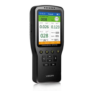 Monitor di qualità dell'aria interno, rivelatore di formaldeide, rivelatore di temperatura e umidità, tester, sensore, con PM2.5/PM1.0/PM10 real-time data, per la casa/ufficio/auto ecc (nero)