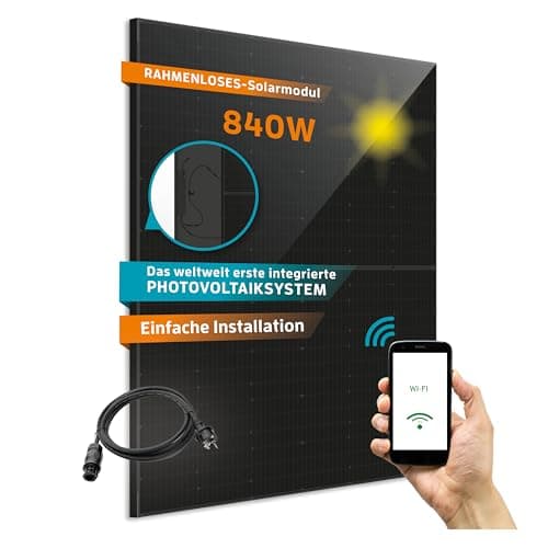 Kaiser® Impianto fotovoltaico da balcone, 840 W, con inverter, impianto solare completo in tutto il nero, moduli solari plug and play, inclusi accessori e cavo da 7 m tramite app