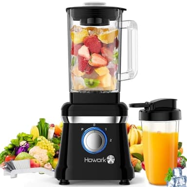 Howork Frullatore Elettrico 1200W Blender Frullatore 1.6L Frullatore Smoothie, 2 Velocità + Funzione Impulso, 6 Lame in Acciaio Inox, Con Tazza e Spazzola da 400ml