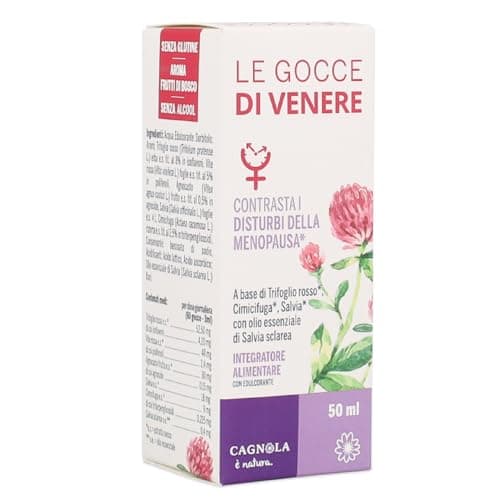 Integratore Menopausa Naturale Alto Dosaggio Per Vampate di Calore Sudorazione Umore Gonfiore Con Trifoglio Rosso Vite Rossa Salvia e Cimicifuga Gocce di Venere Dott. Cagnola 50ml