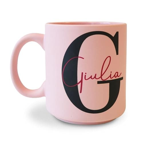 PHOTOCITY Tazza personalizzata colorata, tazza personalizzata con nome, con dedica, tazza personalizzata bambina, tazza in ceramica colorata, tazza con nome iniziale (Rosa satinato)