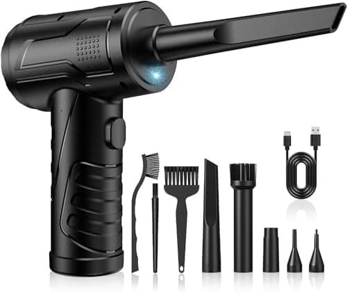 Elettrico Rimuovi Polvere Aria Compressa Senza Fili, 3-Gear to 110000 giri/min,with LED Light, Miglior Sostituto di Bombolette ad Aria Compressa, Batteria da 7600mAh Ricaricabile,Per tastiera,PC